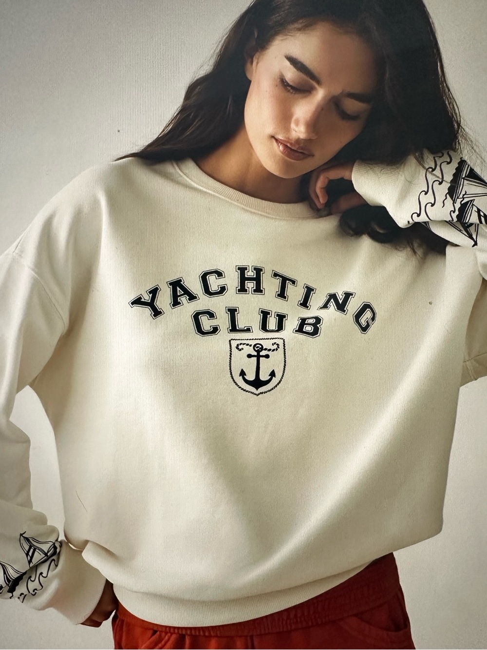 New with Tag! Anthropologie Beach Riot Cream Yachting Club Crewneck Sweatshirt M